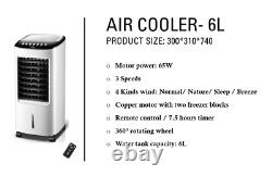 6L Air Cooler with 4 Operational Modes 3 Fan Speeds Remote Control High Powered
